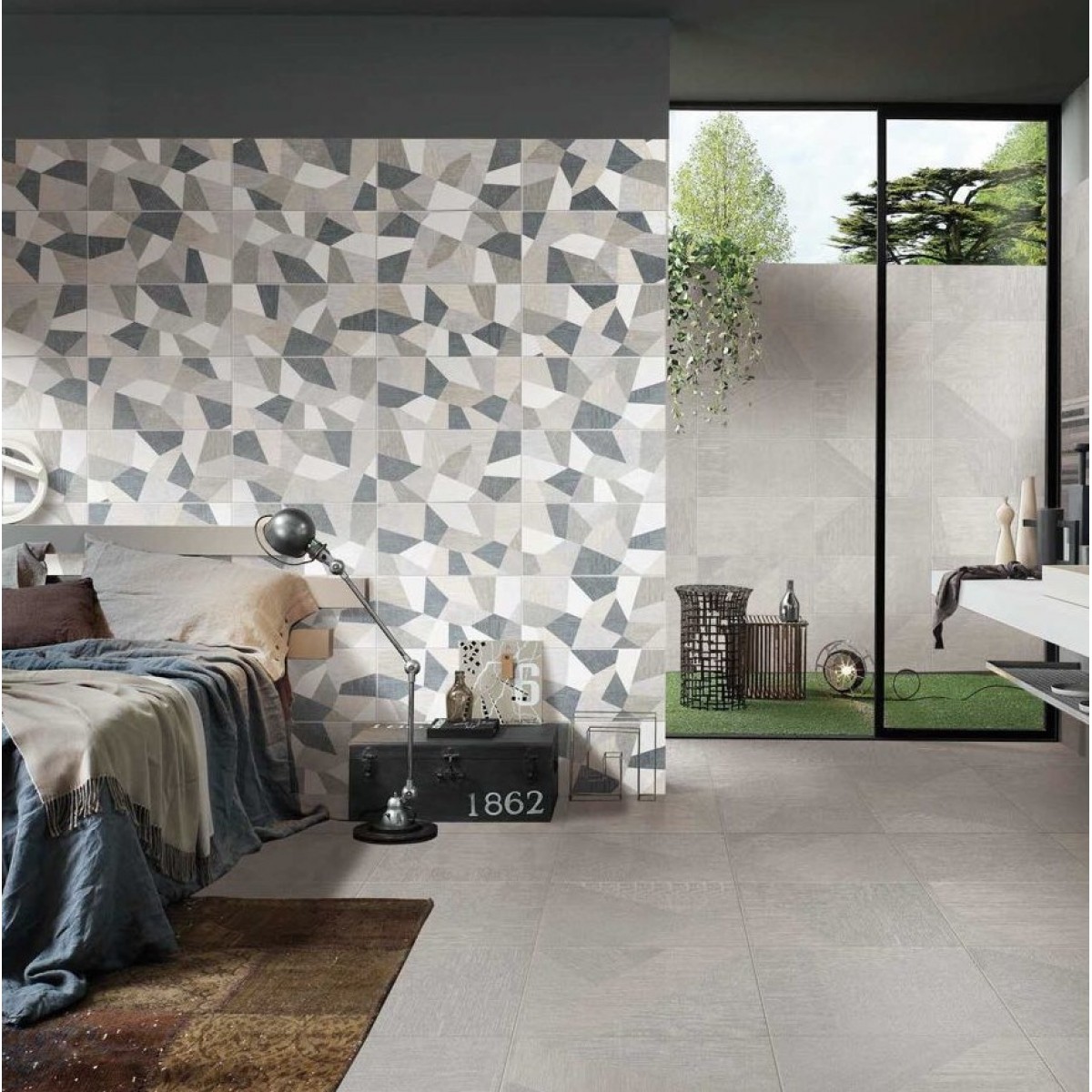 KITO金意陶瓷砖-现代仿古系列-梅森布纹花片 卫生间墙砖地砖