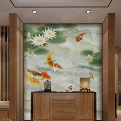 盛画石材背景 中式风格 吉庆有余  餐厅 玄关 酒柜背景
