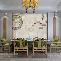 盛画石材背景墙  新中式风格  梦回江南  电视 沙发 餐厅 背景