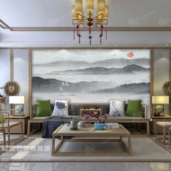 盛画石材背景墙  新中式风格  骄阳鹤岭   电视 沙发背景