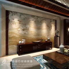 盛画石材背景 新中式风格 雅室兰香 电视 沙发背景