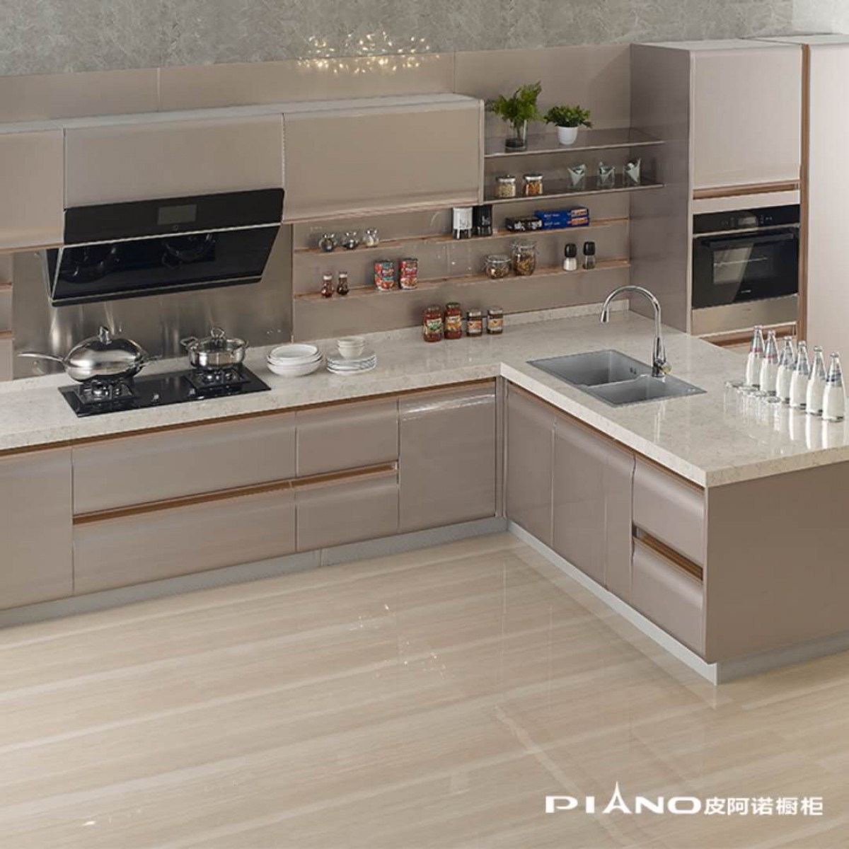 皮阿诺橱柜 天鹅漫舞 简约现代开放式厨房厨柜定制