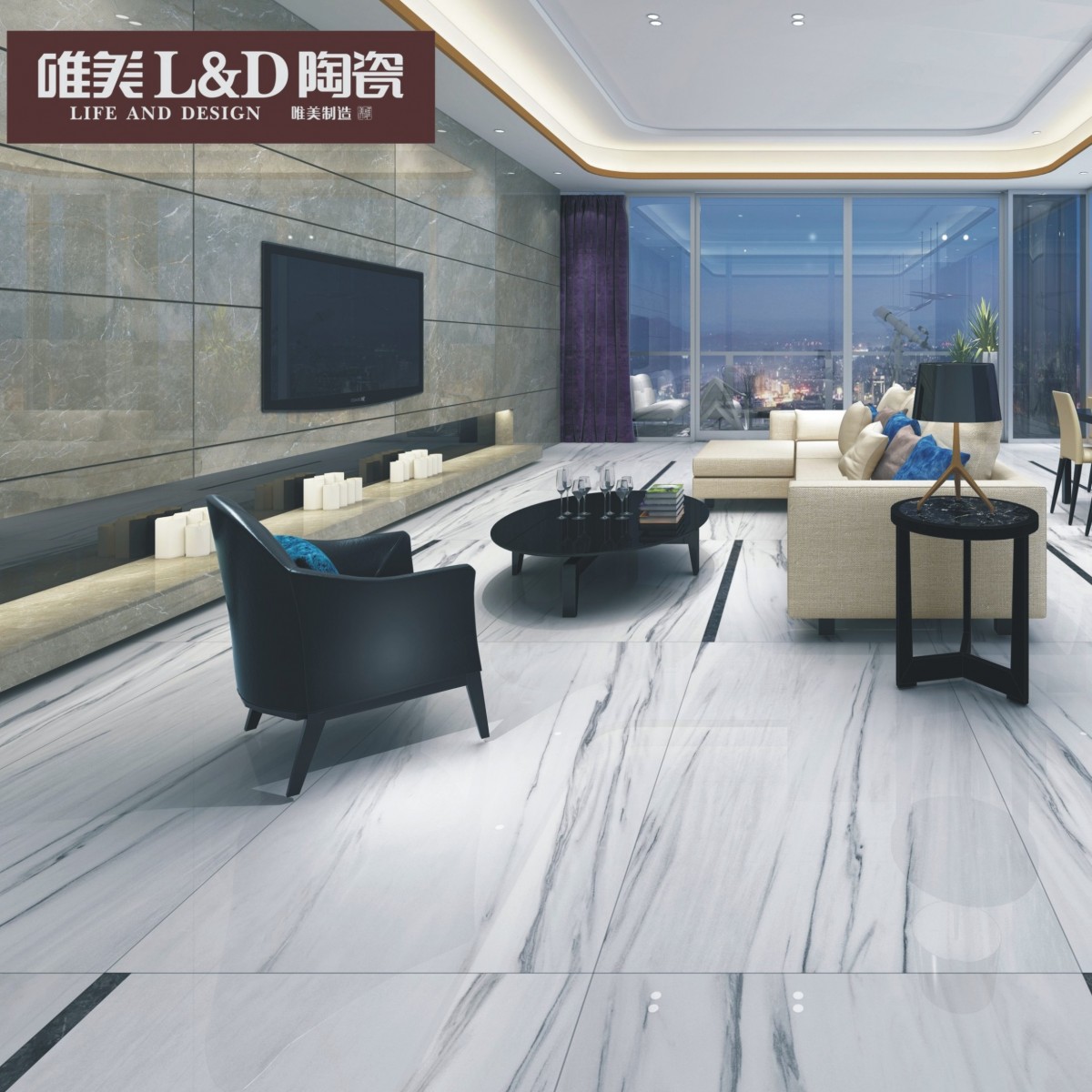 惠州唯美L&D陶瓷五号石材系列卡兰诺白LCS18008AS(规格900*1800）