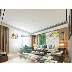 盛画石材背景  新中式风格 杏福安康 电视 沙发 玄关 餐厅 背景